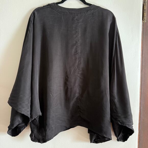 FREE PEOPLE | Black Cupro Open Front Kimono with Openwork Insets | One Size - Picture 2 of 6